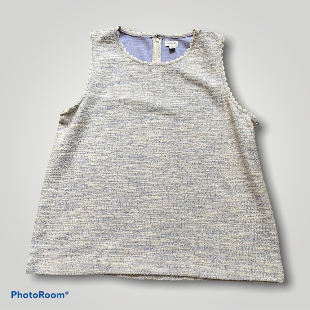 J. Crew Textured Blue & White Scalloped Tank-XL - Picture 6 of 12